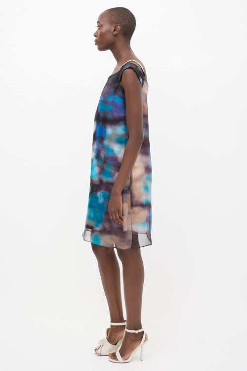 Rachel Comey Blue & Multi Silk Asymmetrical Shift Dress