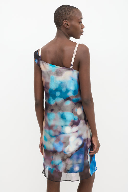 Rachel Comey Blue & Multi Silk Asymmetrical Shift Dress