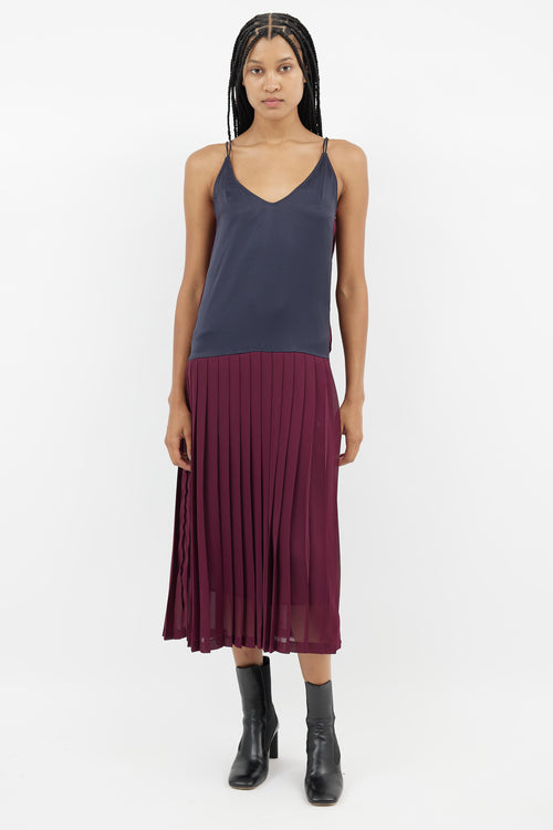 Rachel Comey Navy & Burgundy Pleated Dress