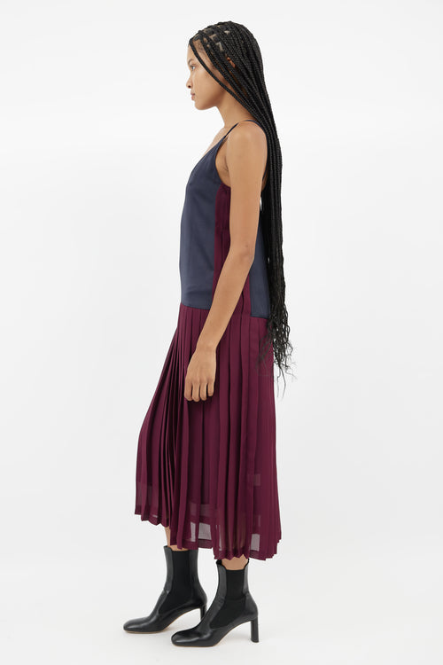 Rachel Comey Navy & Burgundy Pleated Dress