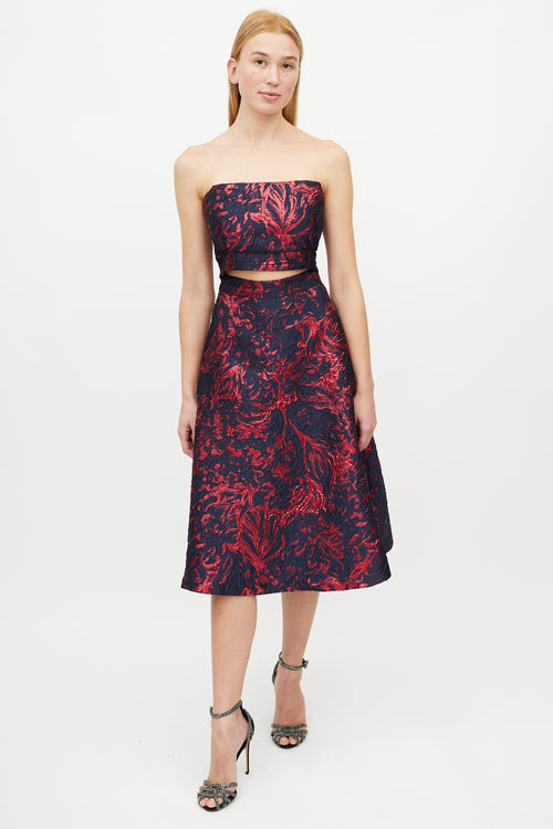 Rachel Comey Navy & Red Jacquard Cut Out Dress