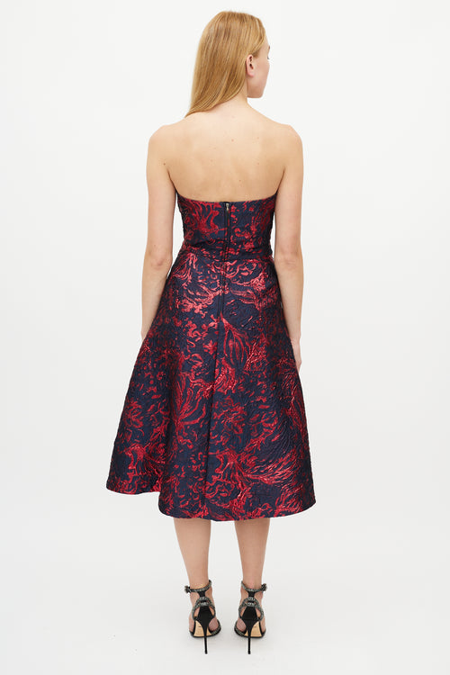 Rachel Comey Navy & Red Jacquard Cut Out Dress