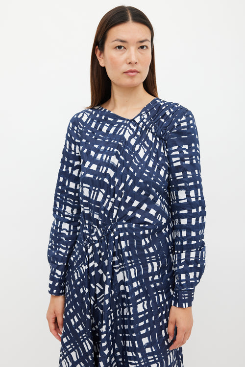 Rachel Comey Navy & White Cotton Check Printed Dress