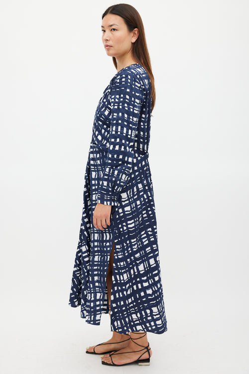 Rachel Comey Navy & White Cotton Check Printed Dress