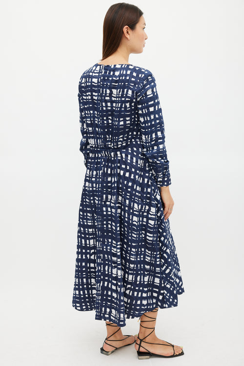 Rachel Comey Navy & White Cotton Check Printed Dress
