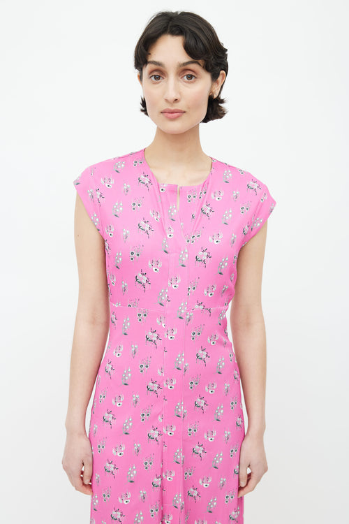 Rachel Comey Pink & Grey Floral Long Dress