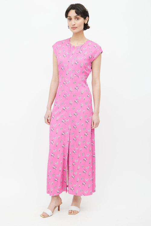 Rachel Comey Pink & Grey Floral Long Dress