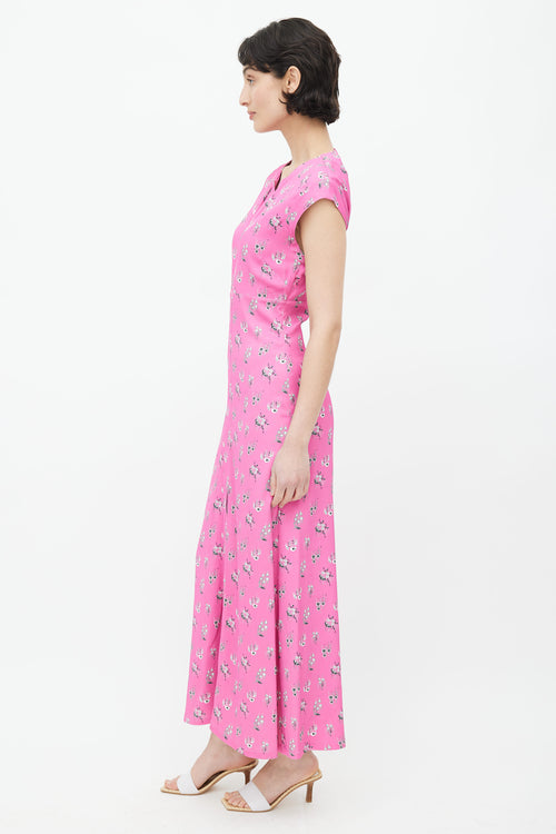 Rachel Comey Pink & Grey Floral Long Dress