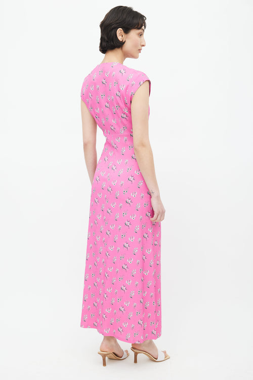 Rachel Comey Pink & Grey Floral Long Dress