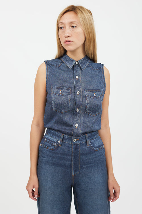 Rag & Bone Blue Faux Denim Jumpsuit