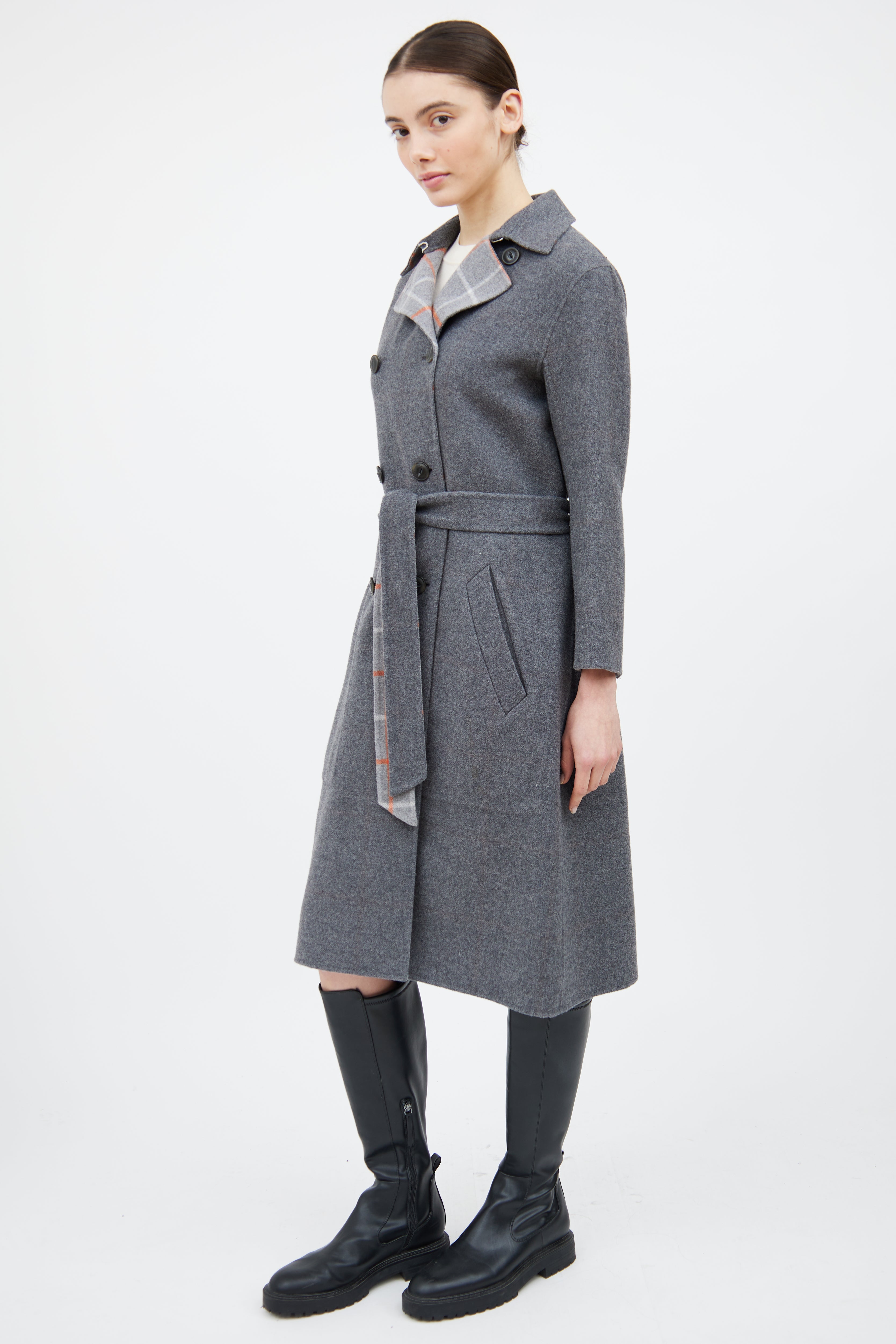 Rag & Bone Grey & Orange Wool Plaid Reversible Coat