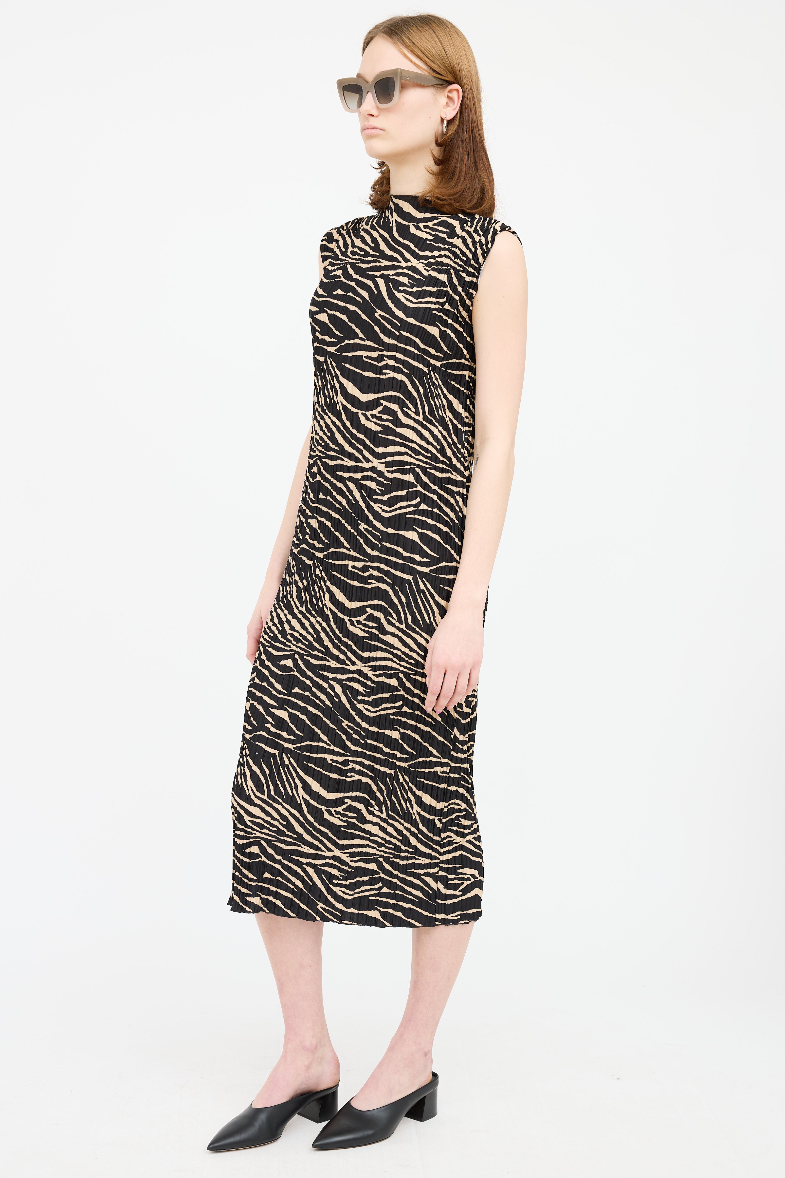 Rails Black & Cream Patterned Pleated Dress