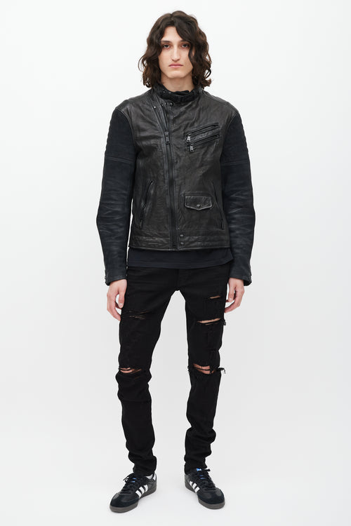Ralph Lauren Black Leather & Suede Zip Jacket
