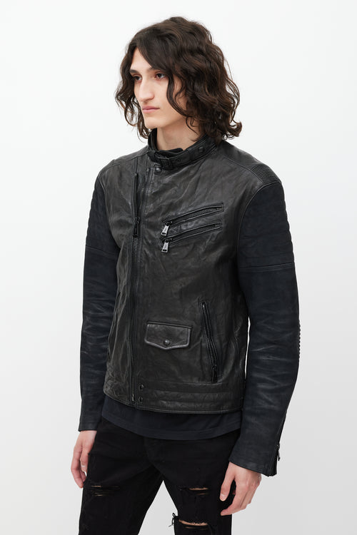 Ralph Lauren Black Leather & Suede Zip Jacket