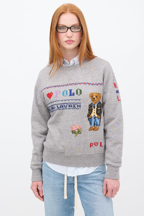Ralph Lauren Polo Grey & Multi Embroidered Crewneck