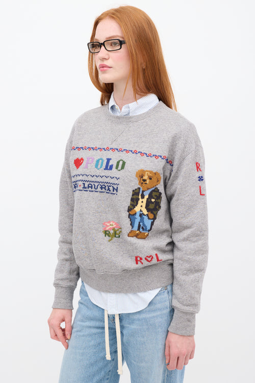 Ralph Lauren Polo Grey & Multi Embroidered Crewneck