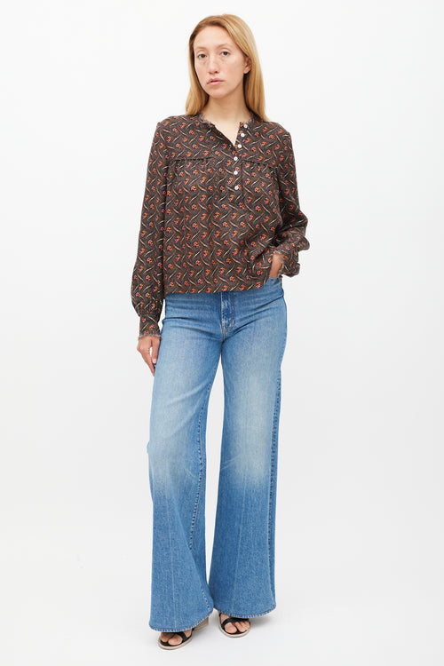 Raquel Allegra Black & Multicolour Floral Dot Printed Top
