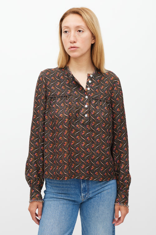 Raquel Allegra Black & Multicolour Floral Dot Printed Top