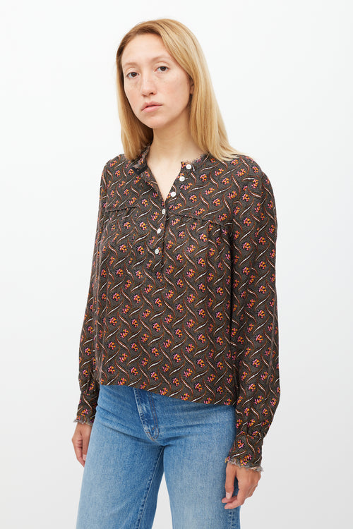 Raquel Allegra Black & Multicolour Floral Dot Printed Top