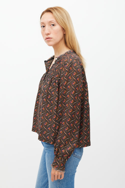 Raquel Allegra Black & Multicolour Floral Dot Printed Top