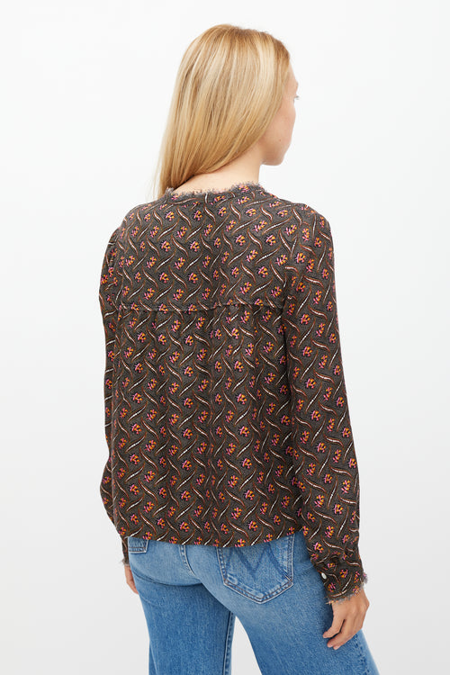 Raquel Allegra Black & Multicolour Floral Dot Printed Top