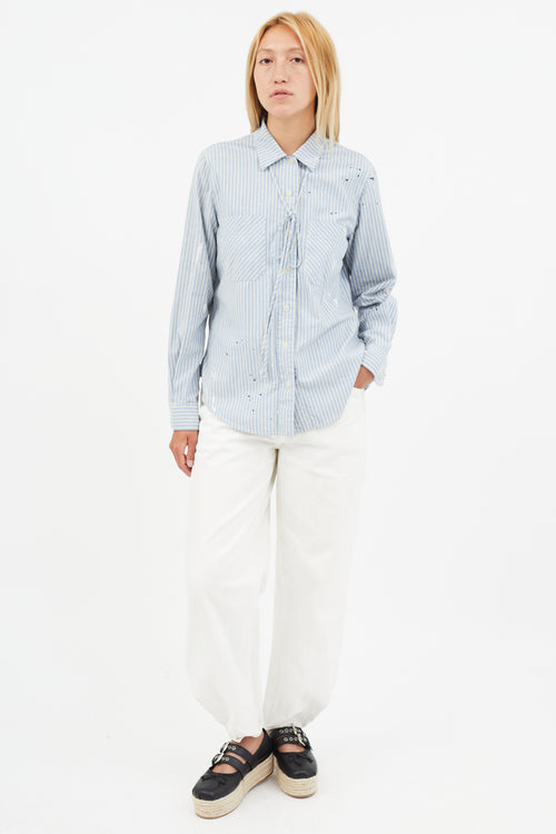 Raquel Allegra Blue & White Stripe Paint Splatter Shirt