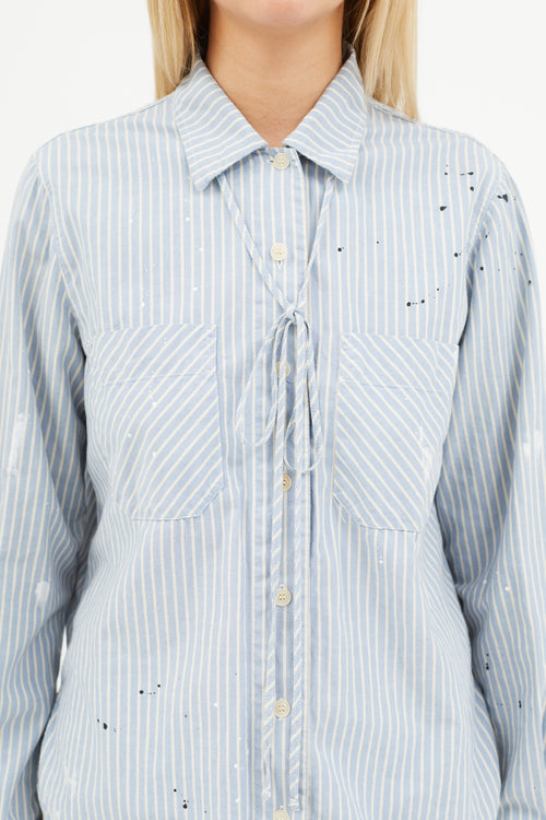 Raquel Allegra Blue & White Stripe Paint Splatter Shirt