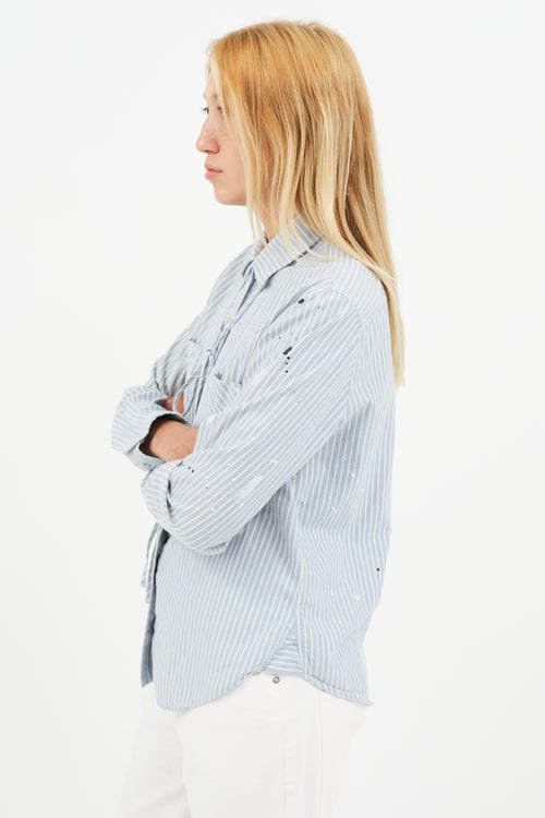 Raquel Allegra Blue & White Stripe Paint Splatter Shirt