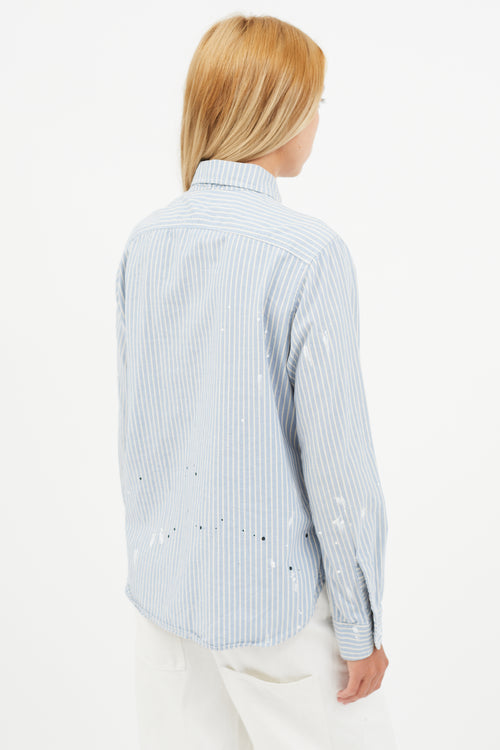 Raquel Allegra Blue & White Stripe Paint Splatter Shirt
