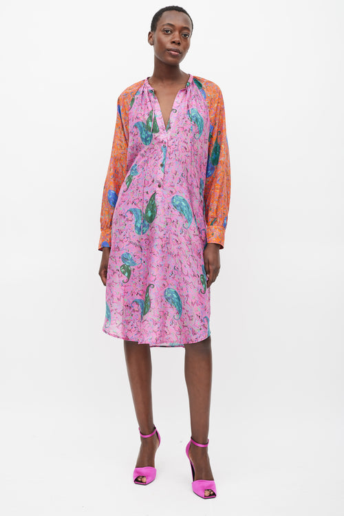 Raquel Allegra Pink & Multicolour Printed Button Up Dress