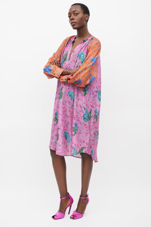 Raquel Allegra Pink & Multicolour Printed Button Up Dress