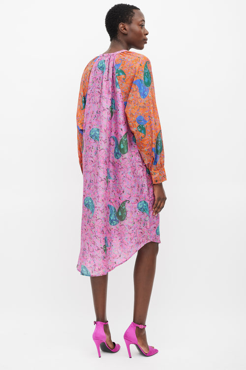 Raquel Allegra Pink & Multicolour Printed Button Up Dress