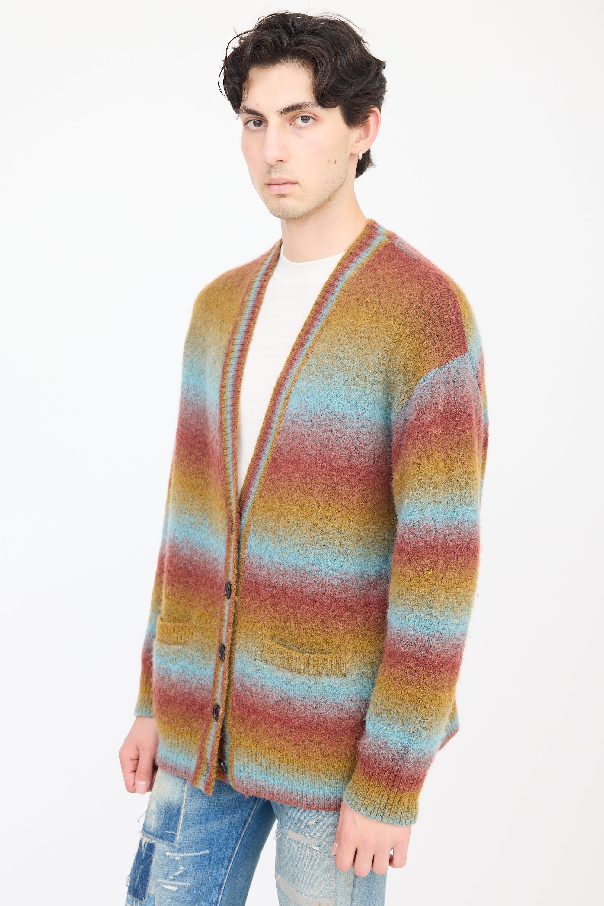 Re/Done Red & Multicolour Wool Striped Cardigan