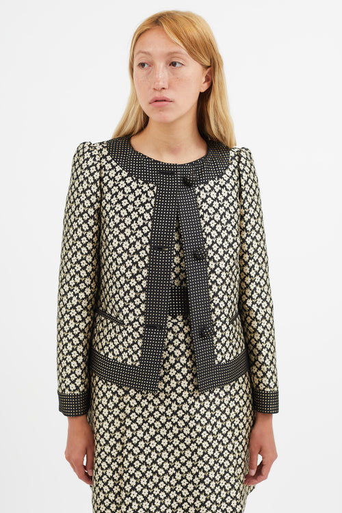 Red Valentino Black & Cream Floral Brocade Blazer