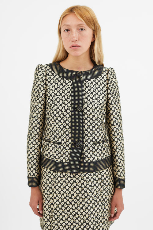 Red Valentino Black & Cream Floral Brocade Blazer