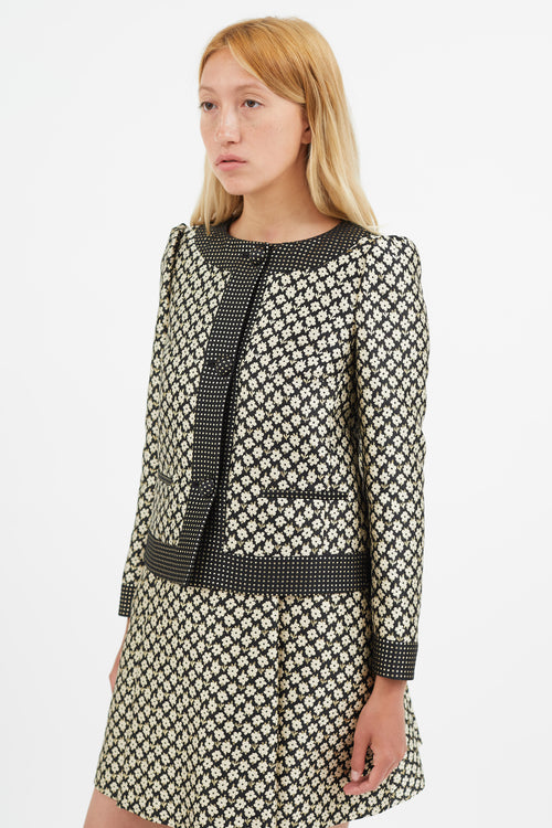 Red Valentino Black & Cream Floral Brocade Blazer