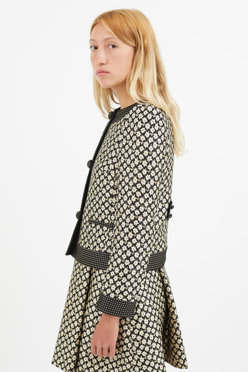 Red Valentino Black & Cream Floral Brocade Blazer