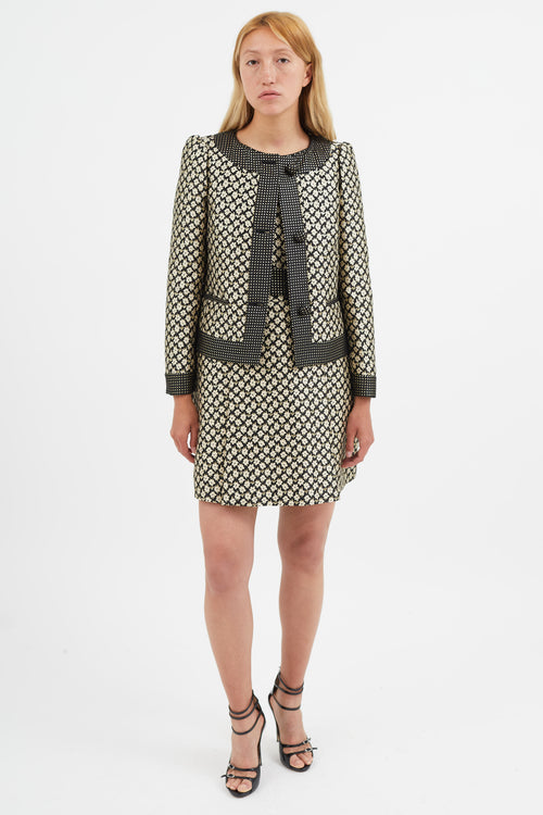 Red Valentino Black & Cream Floral Brocade Blazer