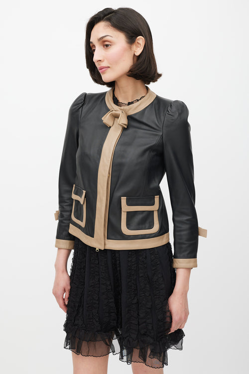 Red Valentino Black & Beige Leather Bow Jacket