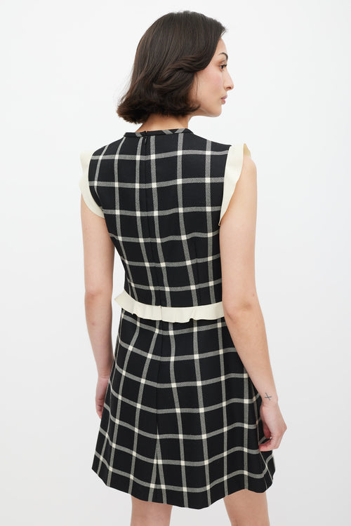 Red Valentino Black & Cream Wool Plaid Ruffled Dress