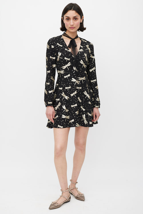 Red Valentino Black & Gold Glitter Embellished A-Line Dress