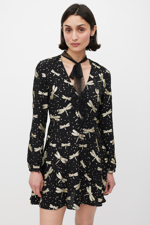 Red Valentino Black & Gold Glitter Embellished A-Line Dress