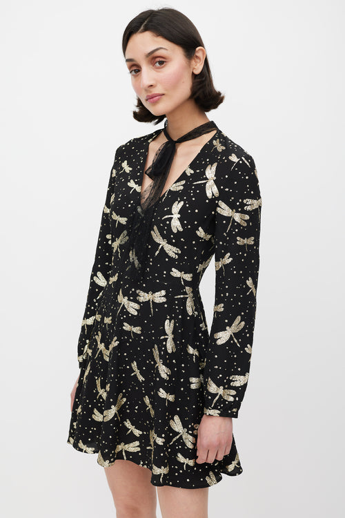 Red Valentino Black & Gold Glitter Embellished A-Line Dress