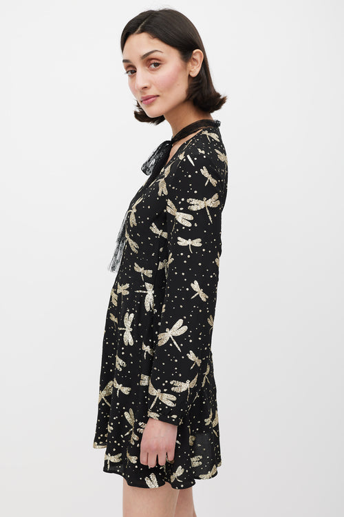 Red Valentino Black & Gold Glitter Embellished A-Line Dress