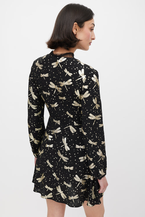 Red Valentino Black & Gold Glitter Embellished A-Line Dress