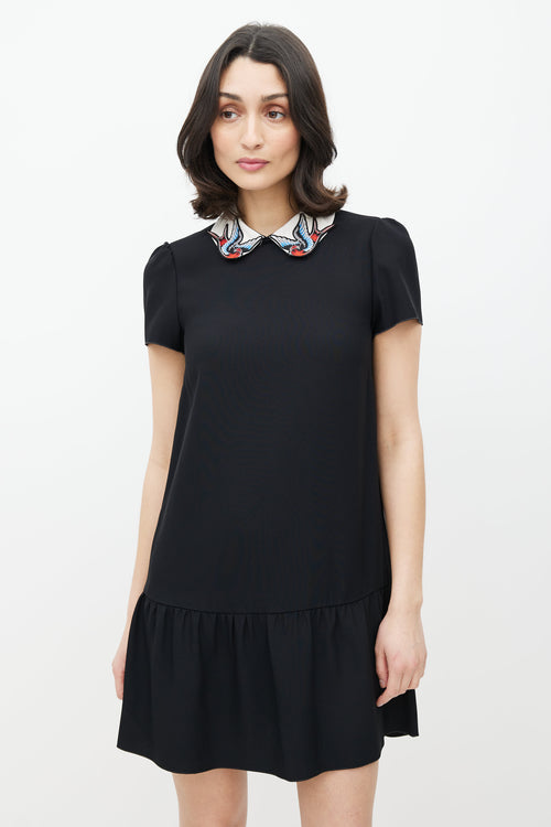 Red Valentino Black & Multicolour Embroidered Dress
