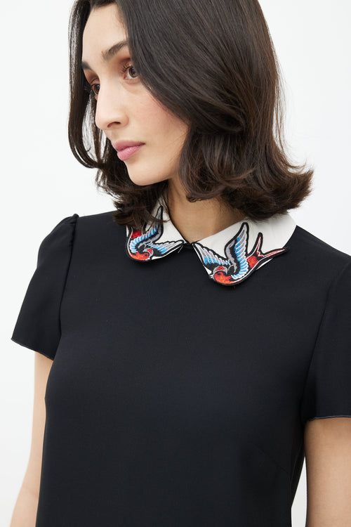 Red Valentino Black & Multicolour Embroidered Dress