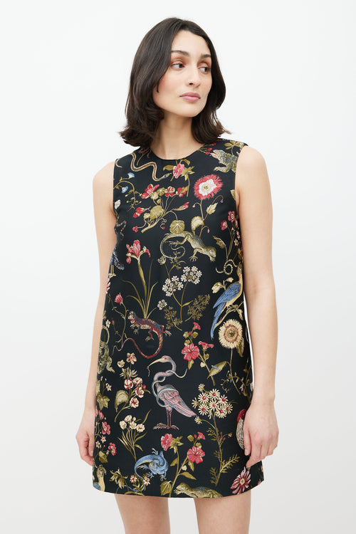 Red Valentino Black & Multicolour Floral Jacquard Dress