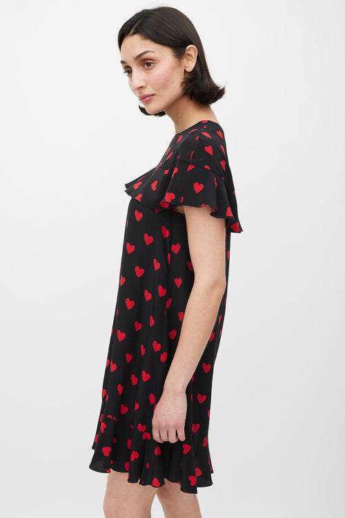 Red Valentino Black & Red Silk Heart Printed Dress