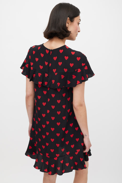 Red Valentino Black & Red Silk Heart Printed Dress